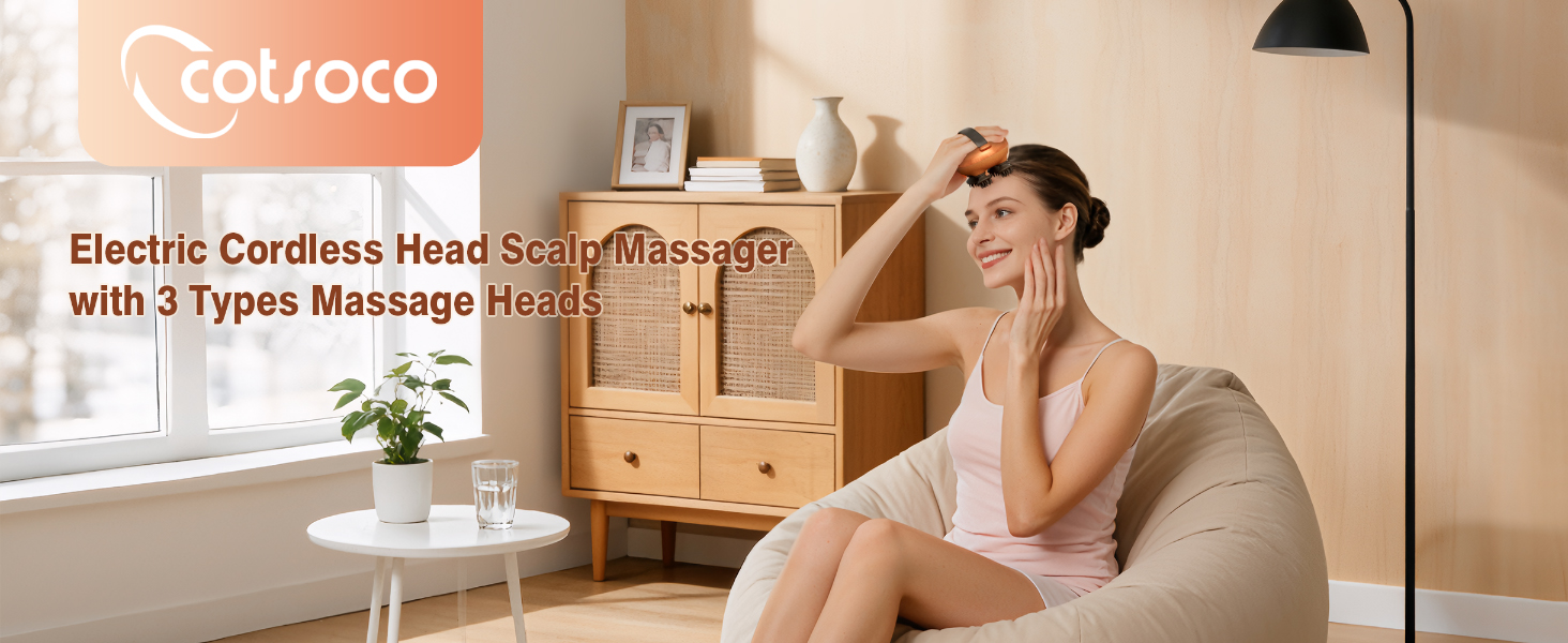 cotsoco Electric Cordless Head Scalp Massager for Stress Relax, Deep Clean and Hair Growth, Gift