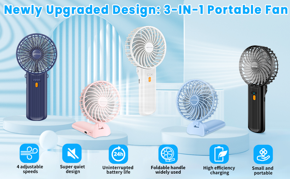 Newly Upgraded Design: 3-IN-1 Portable Fan