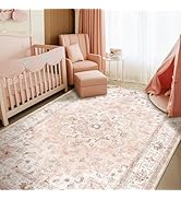 CAPALOCA Machine Washable Rugs Nursery Rug 5x7 Cute Girl Non Slip Low Pile Water Repellent Soft P...
