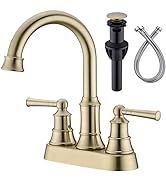 DIKUROOMS 4 Inch Centerset Bathroom Faucet Brushed Gold with Overflow Sink Drain and cUPC Water S...