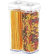 DWËLLZA KITCHEN Pasta Storage Containers for Pantry - Set of 2 White Airtight Spaghetti Container...