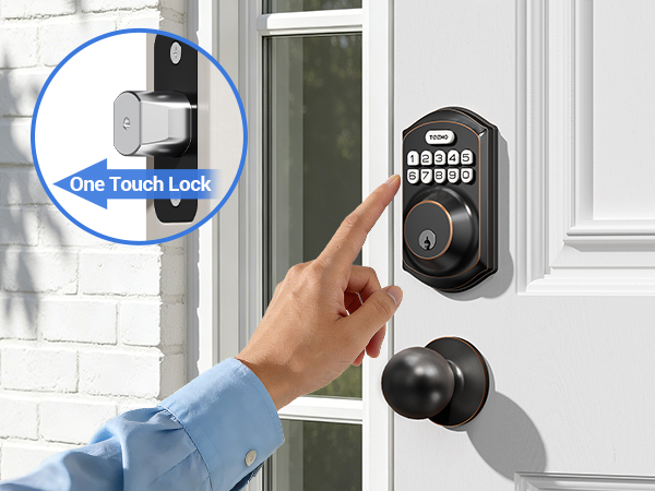 Press and hold any key for 2 seconds to lock the door.