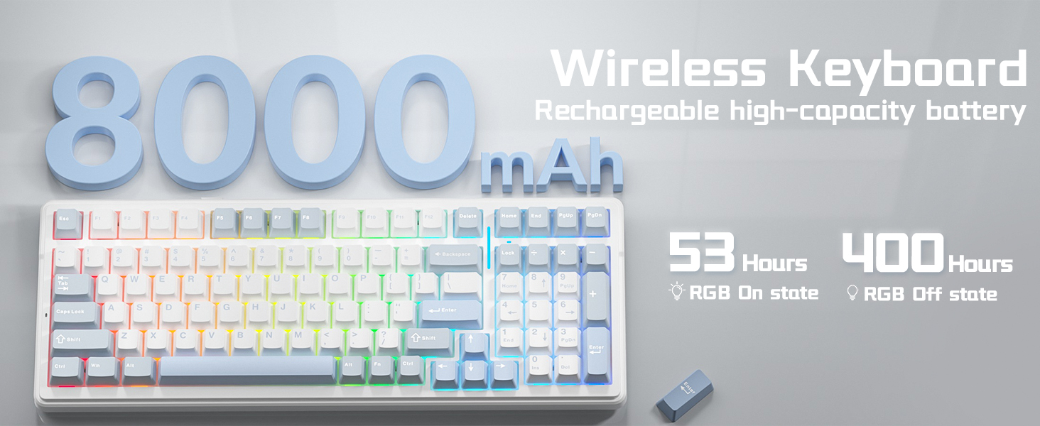 wireless silent mechanical keyboard with 8000mAh large capacity battery rechargeable