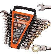 HORUSDY 12-Piece SAE Flex-Head Ratcheting Wrench Set with Organizer | 1/4” to 7/8“ Ratchet Combin...