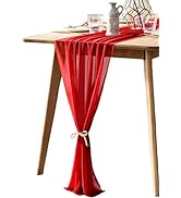 BOXAN Romantic 30x120 Inch Red Sheer Table Runner for 14th February, Wedding Anniv...