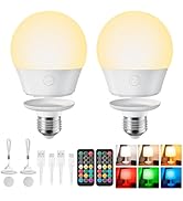 Brightown E26 Rechargeable Light Bulb with Remote and Timer, Battery Backup Bulb for Sconces and ...