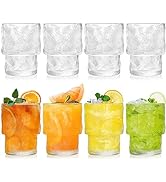 Frcctre 8 Pack Stackable Drinking Glasses, 6.5 OZ Romantic Lowball Cocktail Glasses, Small Vintag...