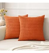 MIULEE Pack of 2 Orange Corduroy Decorative Fall Pillow Covers 18x18 Inch Soft Boho Striped Throw...