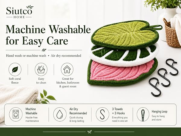 Pink leaf towel, green leaf towel, Monstera deliciosa towel