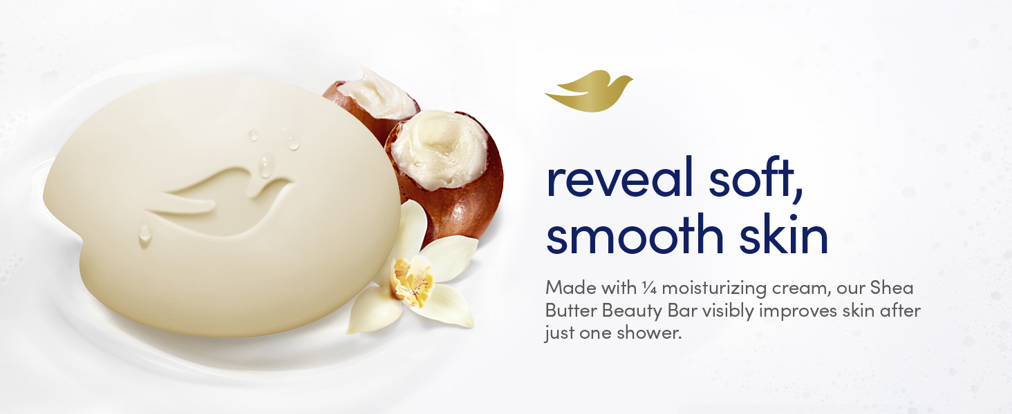 Beauty Bar on a creamy texture background with soft, smooth skin benefit messaging