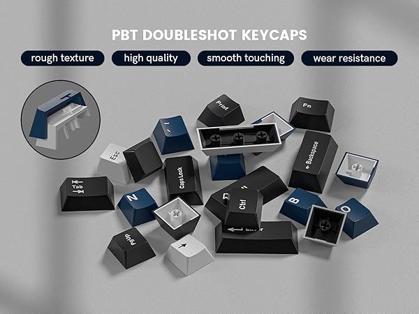 Double Shot PBT keycaps, Cherry Profile Keyboard Key cap, black blue white Custom keycaps 75 Percent