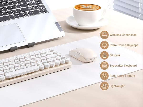 i68 Wireless Typewriter Keyboard and Mouse Combo