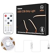 Tatazone 5V Yellow USB COB Led Strip Light with RF Remote, 4.92ft 2000K Dimmable Amber USB Powere...