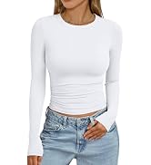 Trendy Queen Women's Long Sleeve Shirts Crew Neck Ruched Slim Fit Basic Layering Tops Fall Winter...