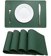 Faux Leather Placemats HeloHo Green Table Place Mats Set of 4 Waterproof Oilproof Heat Stain Resi...