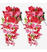 Artificial Hibiscus Fake Hanging Flowers Plants for Outdoors Spring Decoration, 2pcs Faux Silk Ou...
