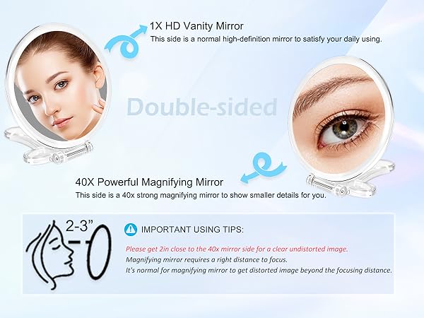 10x 20x 30x 40x magnifying mirror, hand mirror, handheld mirror, travel makeup mirror, small mirror