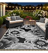 MontVoo Outdoor Rug with Led String Strip Lights 6x9ft Waterproof Outdoor Patio Rug Mat Reversibl...