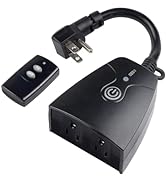 HBN Outdoor Indoor Wireless Remote Control Dual 3-Prong Outlet Weatherproof Heavy Duty 15 A Compa...