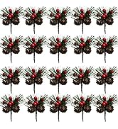 Acronde 20PCS Artificial Pine Picks Christmas Simulation Pine Needle Small Berries Pinecones for ...