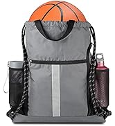 Drawstring Backpack Sports Gym Bag With Shoe Compartment and Two Water Bottle Holder