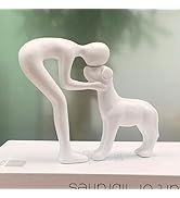 White Human and Dog Statue Decoration, Cute Pet Sculpture Home Decor Tabletop Ornament Office Liv...