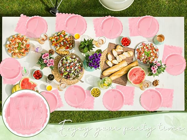 75 Pink Paper Plates and Napkins Disposable Set