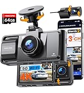 Real 4K 3 Channel Dash Cam Front and Rear Inside, STARVIS 2 HDR Sensor, 5.8GHz Wi-Fi GPS G-Sensor...