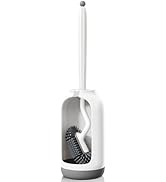 HAMITOR Toilet Bowl Brush Holder Set: Deep Cleaning Silicone Toilet Cleaner Scrubber Under Rim wi...