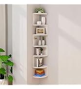 FRAWENLECO No-Drill Corner Shelf Wall Mount, 7-Tier Floating Corner Bookshelf with Hooks, Space-S...