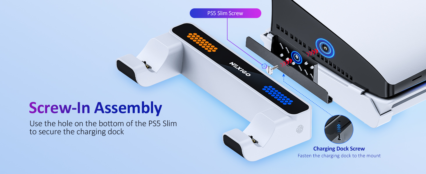 Using screws, you can securely fasten the charging dock to the console
