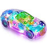 Playbees Light-Up Transparent Car Toy for Kids - 1 Pack - Bump and Go Colorful Moving Gears, Musi...