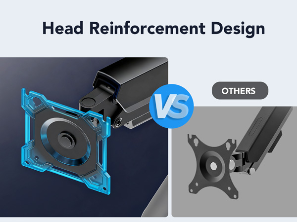 Text reads 'OTHERS VS'. Technical diagram showing various angles and components of a mechanical head mount or support system in blue and black.