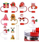 10pc 3D Christmas Straw Topper for Stanley Silicone Reusable Christmas Straw Covers with Cup Acce...