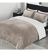 downluxe Ultra-Soft Micromink Sherpa Queen Comforter Set with 2 Pillow Shams - 3-Piece Set - Sand...