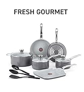T-fal Fresh Gourmet Recycled Ceramic Non Stick Cookware Set 12 Piece, Oven Broiler Safe 500F, Lid...