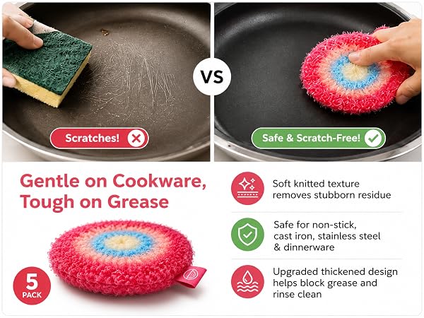 5 Pack Thickened Round Dish Scrubbers