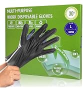 GENERALCARE Black TPE Disposable Gloves for Gardening &amp; Food Prep, 100 Pack - Latex-Free, Punctur...
