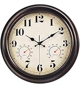 JENLYSTIME 13 Inch Dark Brown Vintage Waterproof Indoor/Outdoor Wall Clock with Thermometer &amp; Hyg...