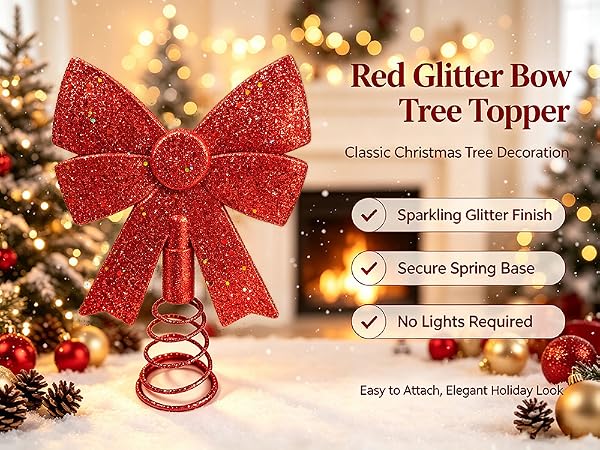 glitter bow christmas tree topper