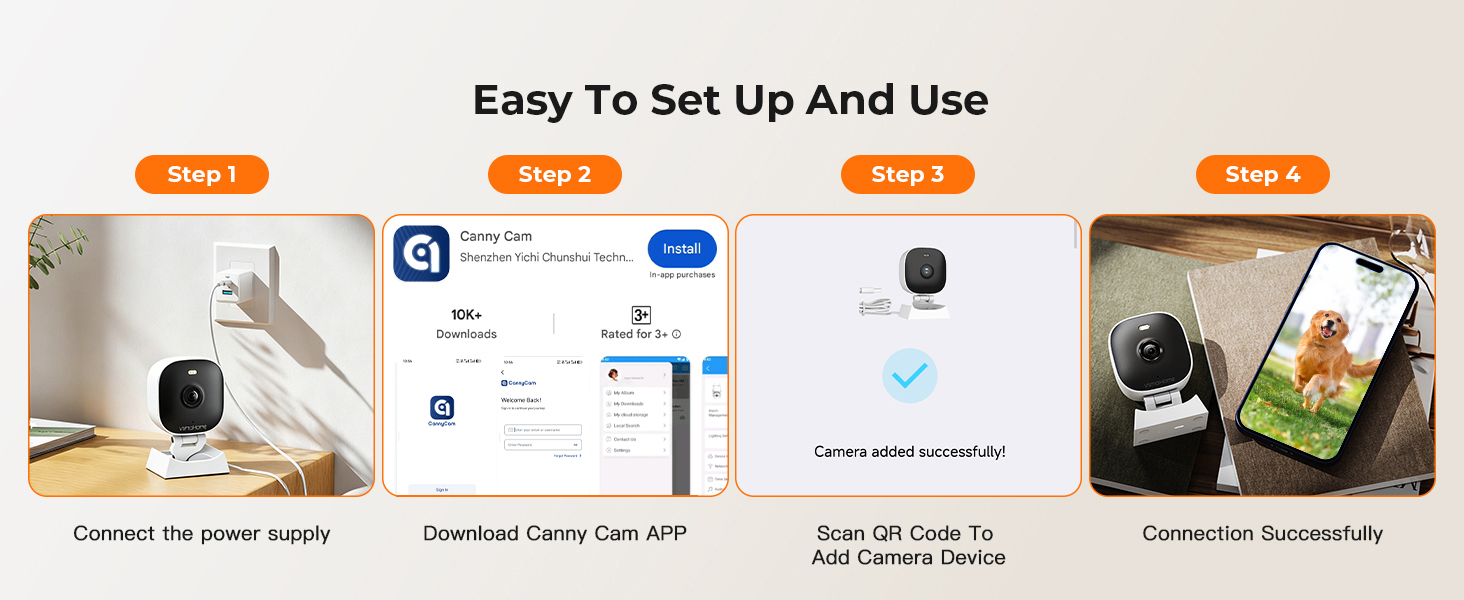 Text reads 'Easy To Set Up And Use' with four setup instruction panels showing: 'Connect the power cable', 'Download Care Lyfe APP', 'Turn left mode to get started', and 'Connection Successful' with device connectivity diagrams.