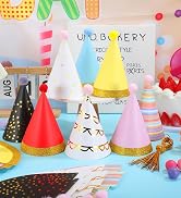 16 Pcs Pre-Assembled Party Hats for Adults &amp;amp; Kids, Pastel Paper Cone Birthday Hats with ...