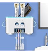 Toothbrush Holder for Bathrooms, Multi-Functional Toothbrush and Toothpaste Dispenser Wall Mounte...