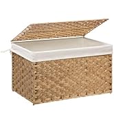 MOORLITER Wicker Storage Basket with Lid, 17.2 Gallon (65L) Small Blanket Basket with Lid, Woven ...