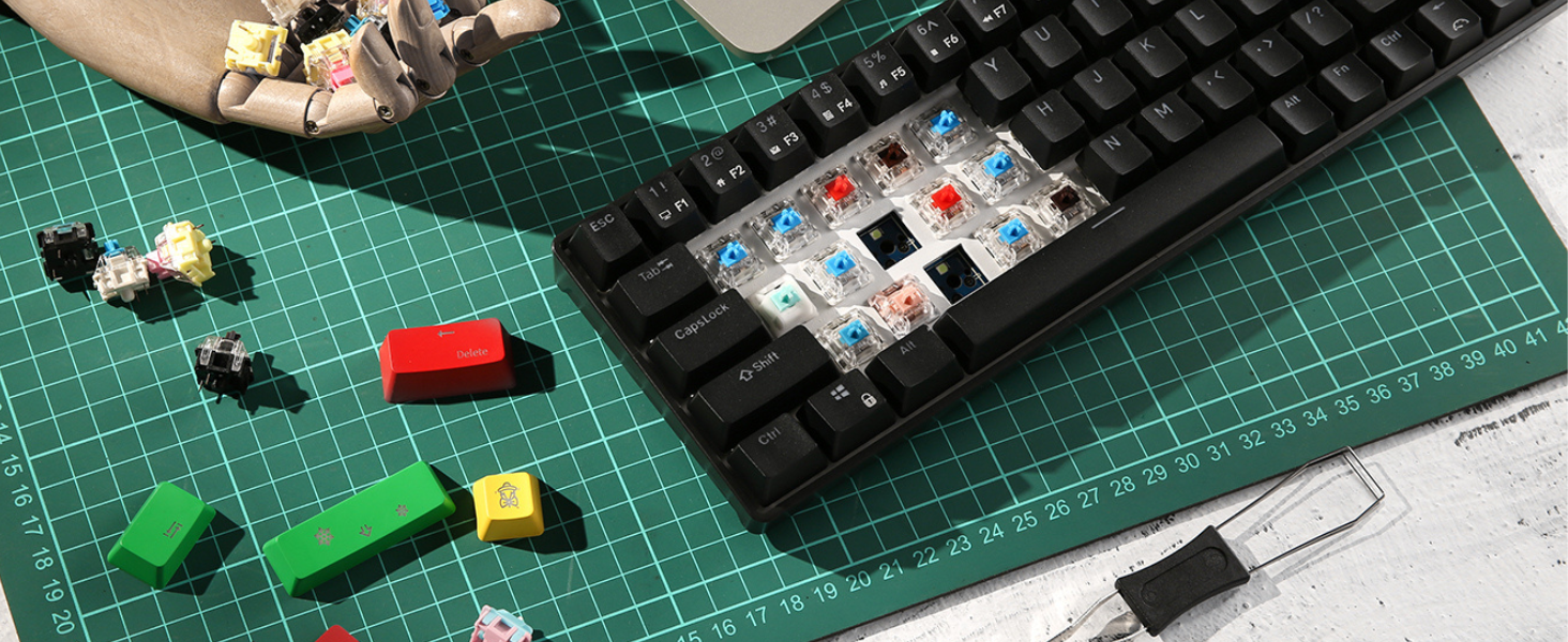 Hot-Swappable 65% Wireless Mechanical Keyboard, 60% 68 Keys Compact Bluetooth Gaming Keyboard