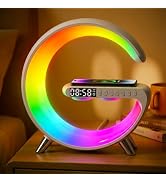 Smart LED Table Lamp Alarm Clock for Bedroom with Wireless Charging Bluetooth Speaker, App Contro...