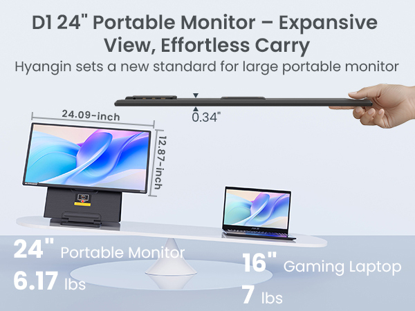 D1 24&amp;#34; Portable Monitor - Expansive View, Effortless Carry