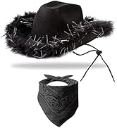YBHOMINE Cowboy Hat with Bandana - Feather Boa Cowgirl Hat for Women &amp; Men,Bachelorette Party Hal...