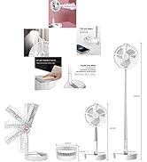 Portable Desk Fan with Round light, Height Adjustable Folding Floor Fan with Mister, 7200mAh Rech...