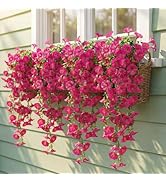 6 Pcs Artificial Hanging Morning Glory for Outdoor, UV Resistant &amp; Fade Proof Faux Flower for Han...